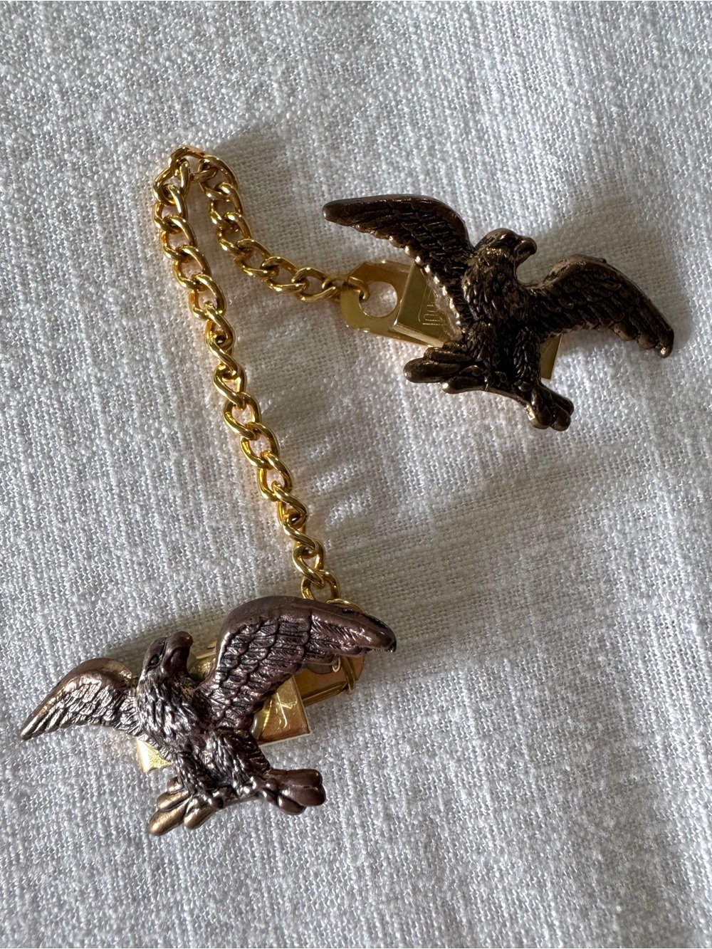 Vintage Double Eagle Tie Clasp Gold Tone Chain